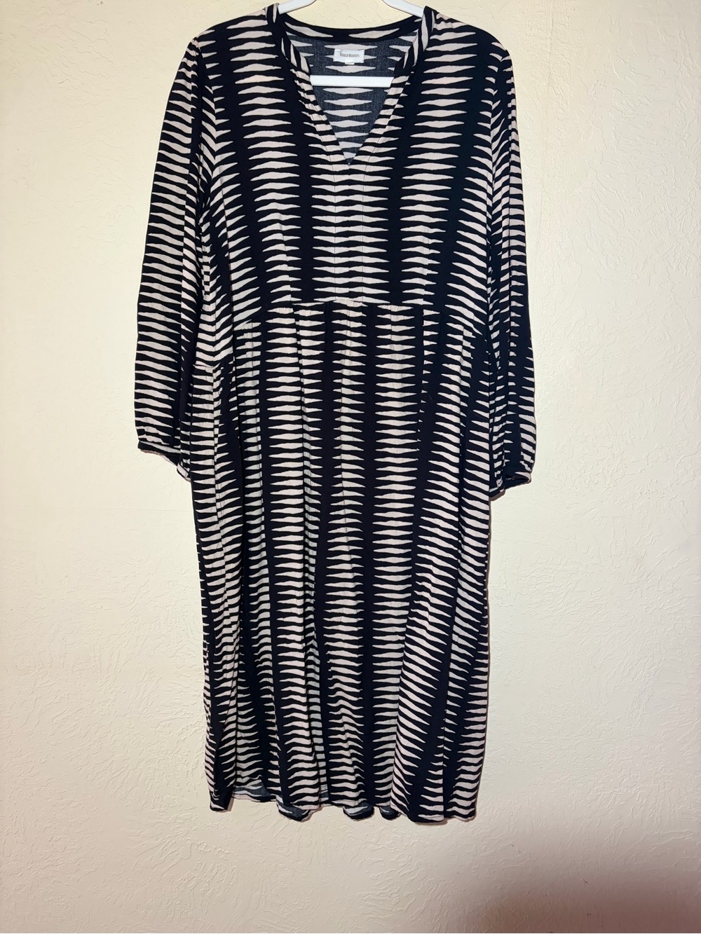 Cost Plus World Market Black and Cream Striped Crewneck Dress